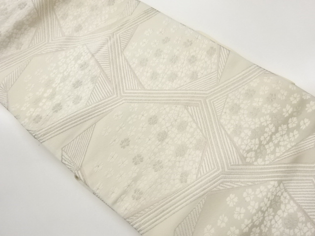 JAPANESE KIMONO / GEOMETRIC / CHERRY BLOSSOM PATTERN WOVEN NAGOYA OBI